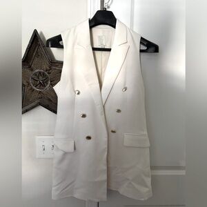 White, long blazer vest with gold buttons, size small